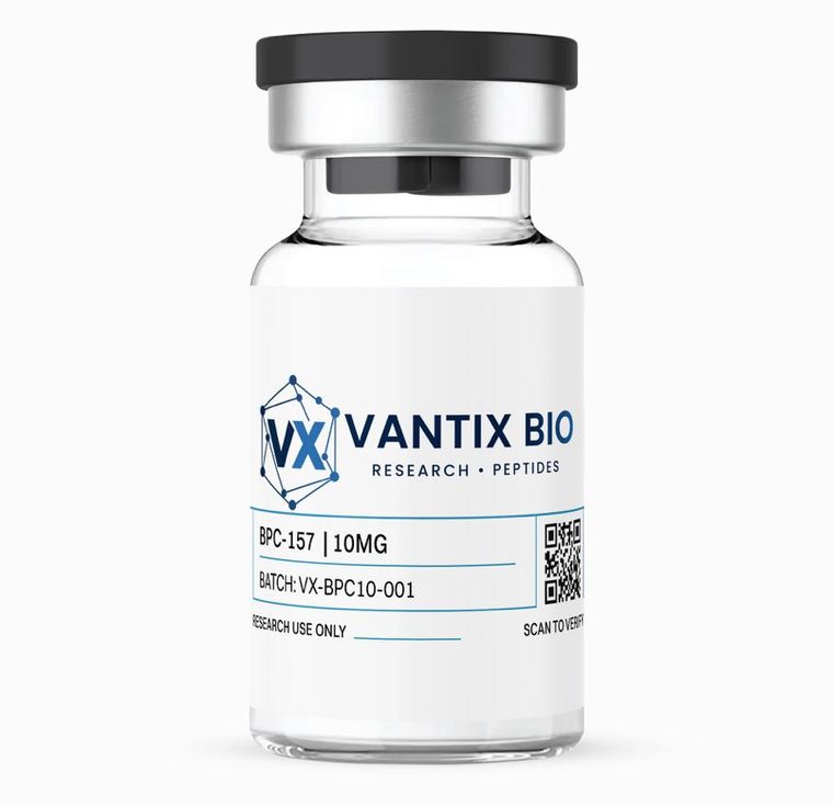 Vantix Bio research vial. The batch number and QR code on the label are highlighted.